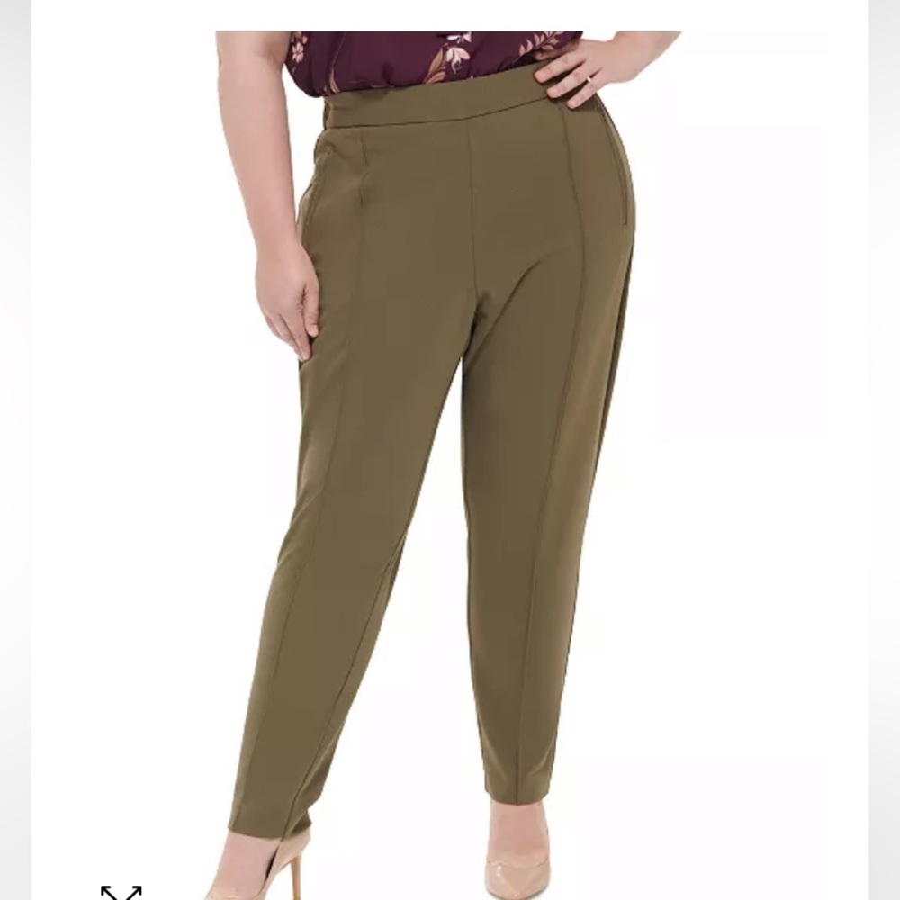 Calvin Klein Plus Mid-Rise Pull-On Slim Leg Pants Olive Green Size 14W